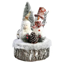 Bonhomme De Neige Avec Lutin Sur Tronc Déco De Noël 40 Cm -Promos Nid Objet Magasin bonhomme de neige avec lutin sur tronc deco de noel 40 cm 4