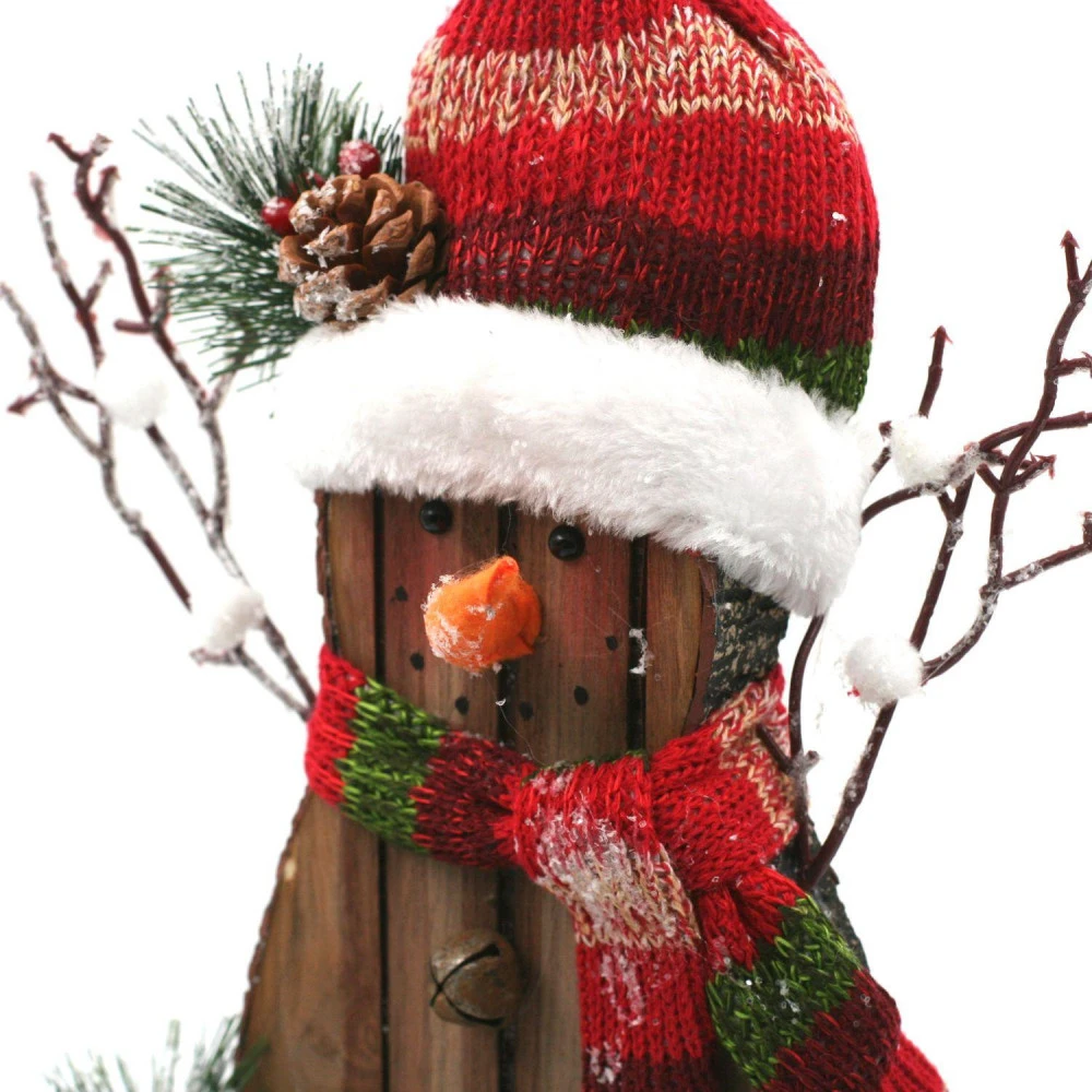 Bonhomme De Neige En Bois Décoré 35 Cm 2 Bonhomme De Neige En Bois Décoré 35 Cm – Image 2