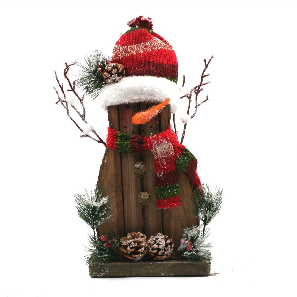 Bonhomme De Neige En Bois Décoré 35 Cm 1 Bonhomme De Neige En Bois Décoré 35 Cm