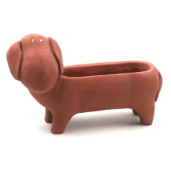 Cache Pot Chien Basset Ocre Rouge