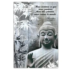 Cadre Bouddha Bois Avec Citation - Nous Sommes Ce Que Nous Pensons....