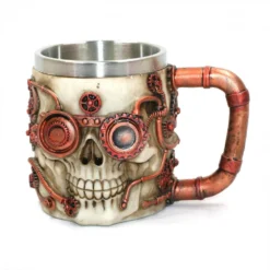 Chope Polyrésine Cyborg Skull - Blanc / Cuivre