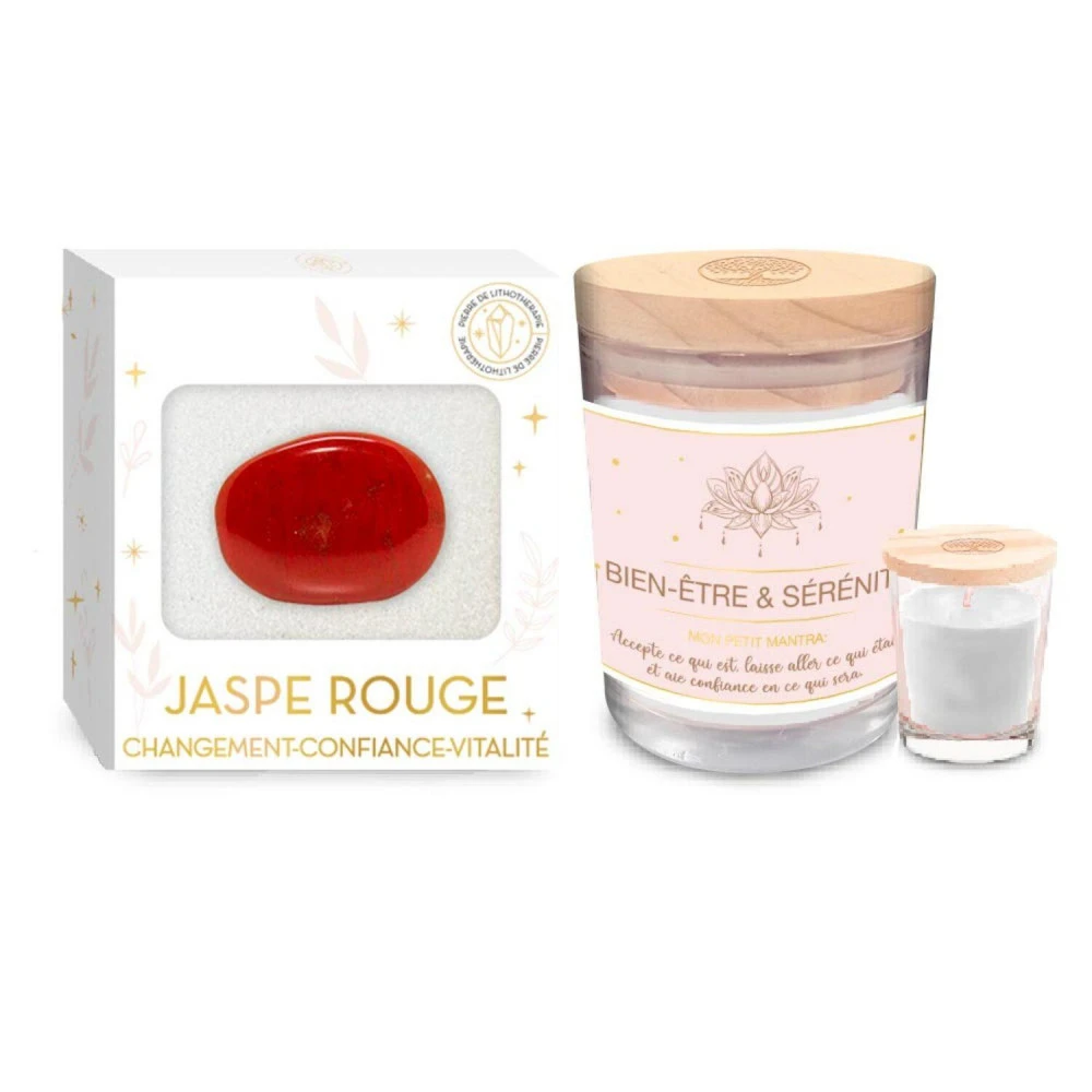 Coffret Bien Être - Bougie Et Pierre De Lithothérapie Jaspe Rouge 2 Coffret Bien Être - Bougie Et Pierre De Lithothérapie Jaspe Rouge – Image 2