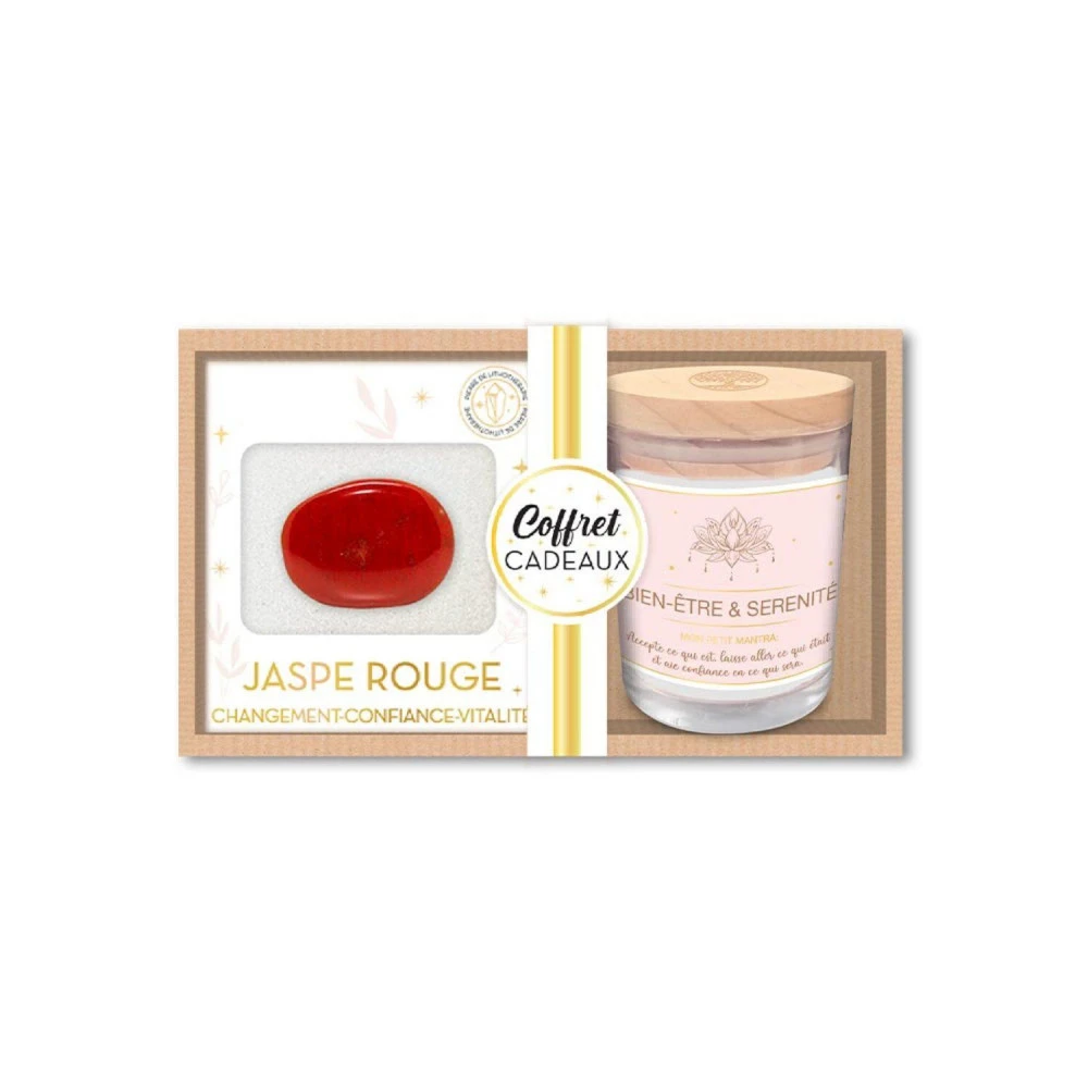 Coffret Bien Être - Bougie Et Pierre De Lithothérapie Jaspe Rouge 1 Coffret Bien Être - Bougie Et Pierre De Lithothérapie Jaspe Rouge
