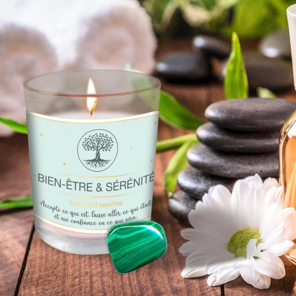 Coffret Bien Être - Bougie Et Pierre De Lithothérapie Malachite 3 Coffret Bien Être - Bougie Et Pierre De Lithothérapie Malachite – Image 3
