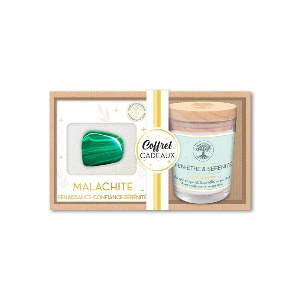 Coffret Bien Être - Bougie Et Pierre De Lithothérapie Malachite 1 Coffret Bien Être - Bougie Et Pierre De Lithothérapie Malachite