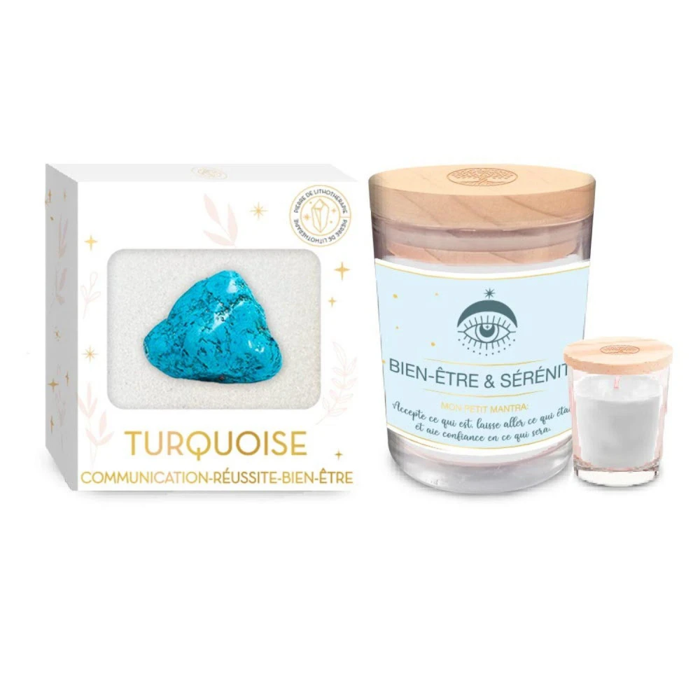 Coffret Bien Être - Bougie Et Pierre De Lithothérapie Turquoise 2 Coffret Bien Être - Bougie Et Pierre De Lithothérapie Turquoise – Image 2