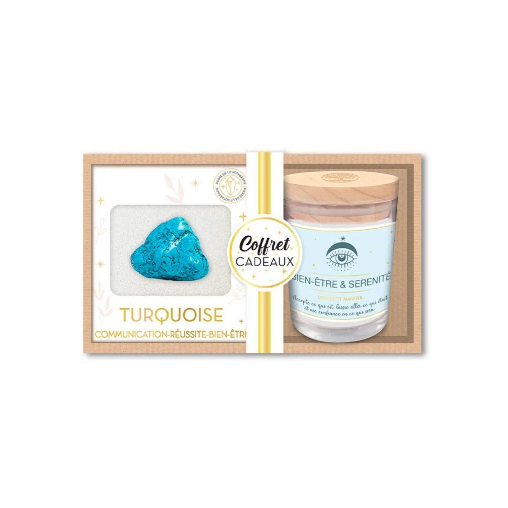Coffret Bien Être - Bougie Et Pierre De Lithothérapie Turquoise 1 Coffret Bien Être - Bougie Et Pierre De Lithothérapie Turquoise