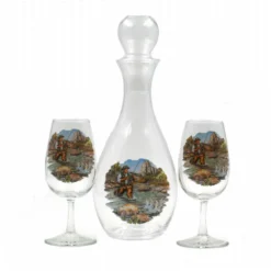 Coffret Garni D'une Carafe Et De 2 Verres à Vin Sérigraphie Pêche à La Mouche -Promos Nid Objet Magasin coffret garni d une carafe et de 2 verres a vin serigraphie peche a la mouche 1