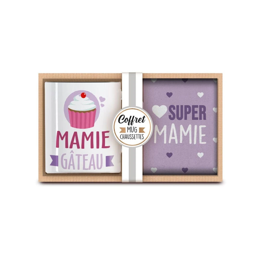 Coffret Mug Et Chaussettes - Mamie 1 Coffret Mug Et Chaussettes - Mamie