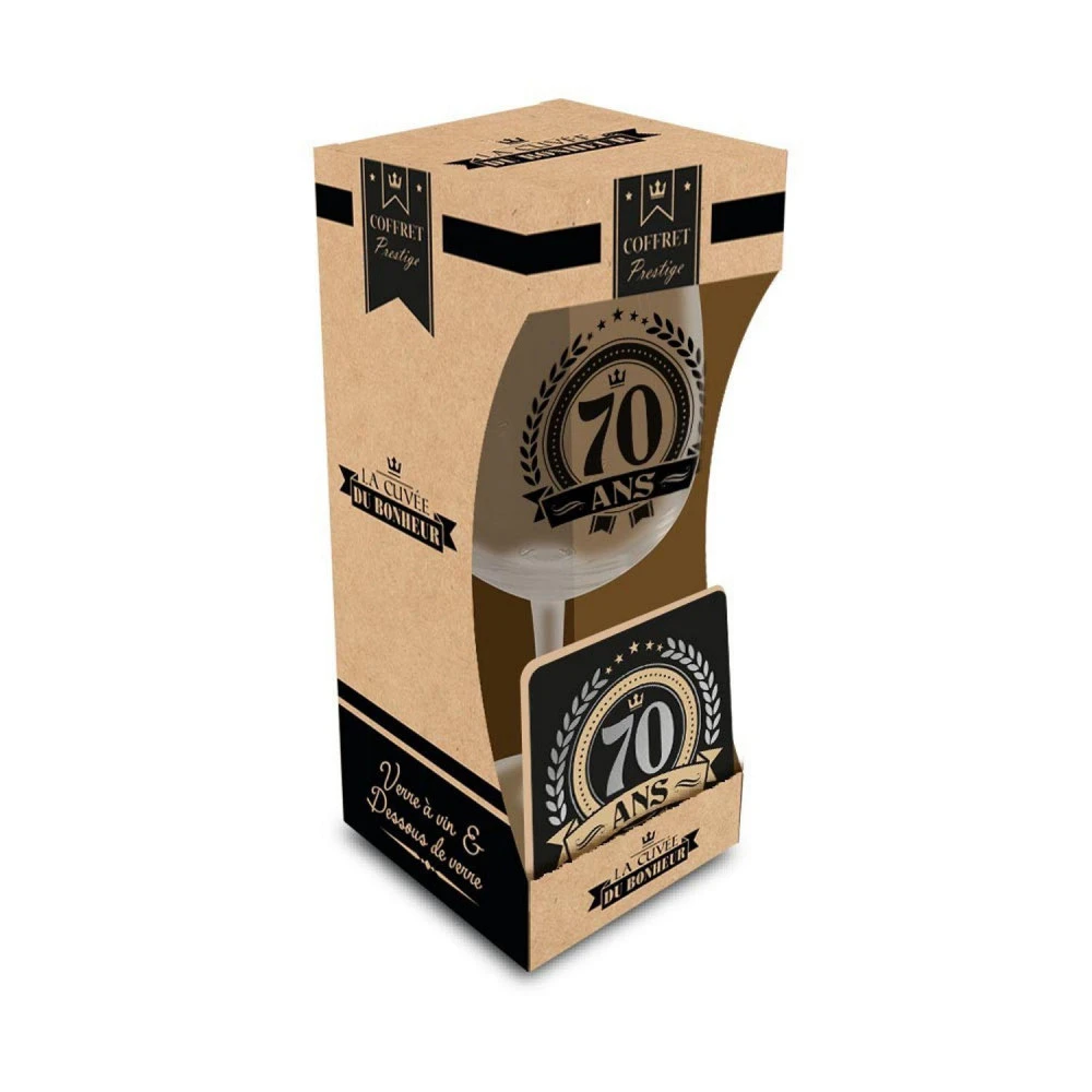 Coffret Verre à Vin Et Dessous De Verre – 70 Ans 3 Coffret Verre à Vin Et Dessous De Verre – 70 Ans – Image 3