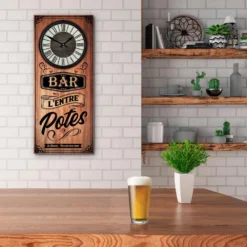 Horloge En Bois 70 Cm - Bar L'entre Potes -Promos Nid Objet Magasin horloge en bois 70 cm bar l entre potes 1