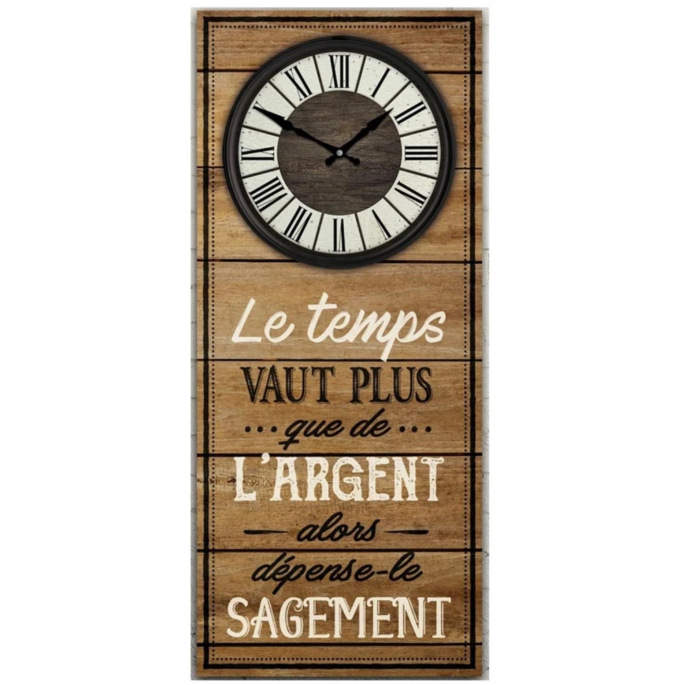 Horloge Murale En Bois - Le Temps Vaut Plus Que L'Argent... 1 Horloge Murale En Bois - Le Temps Vaut Plus Que L'Argent...