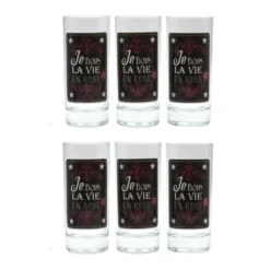 Lot De 6 Verres - Je Bois La Vie En Rose