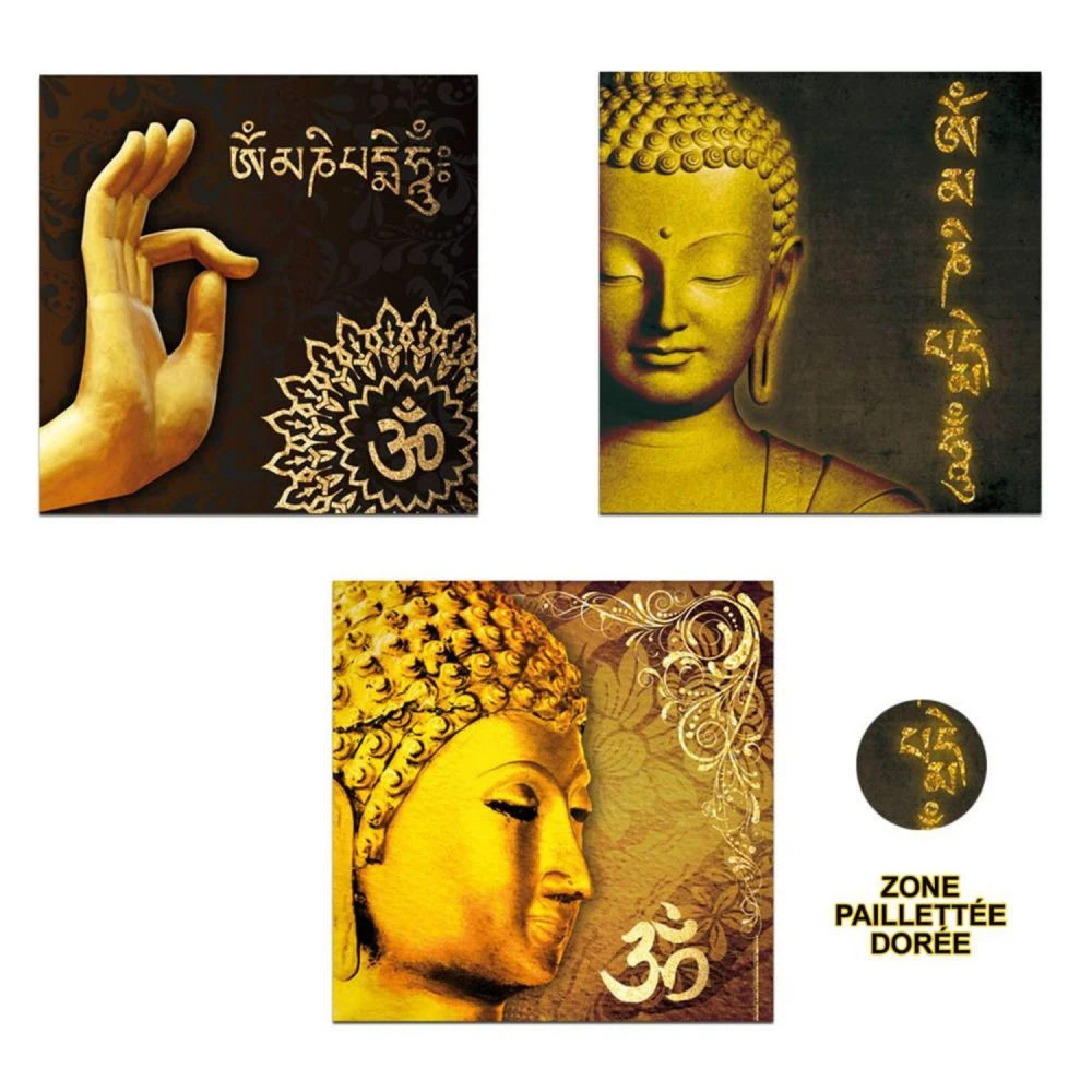Lot De Trois Toiles Bouddha Doré 1 Lot De Trois Toiles Bouddha Doré