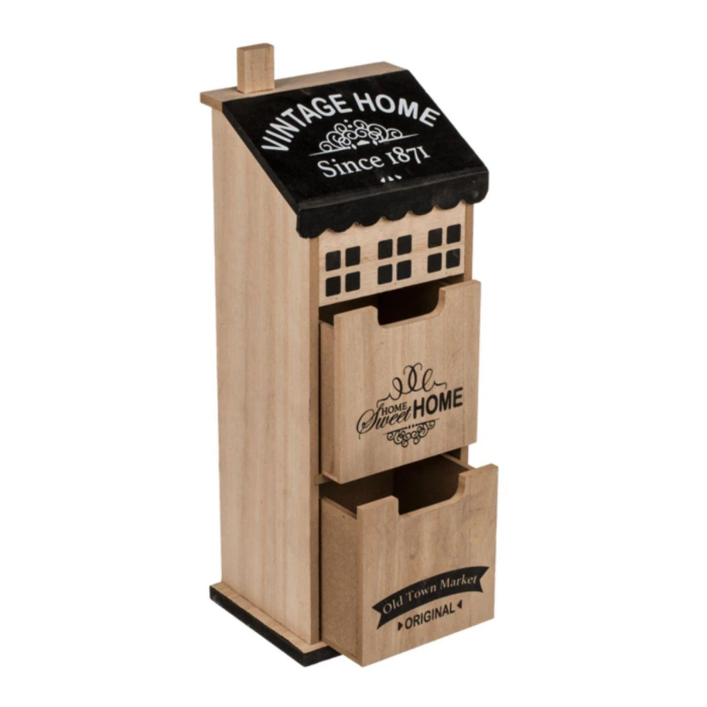 Maison De Rangement En Bois 34 Cm - Vintage Home 2 Maison De Rangement En Bois 34 Cm - Vintage Home – Image 2