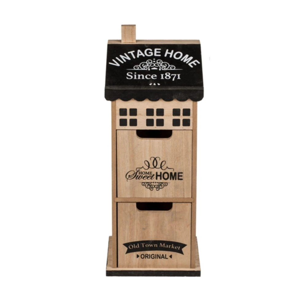 Maison De Rangement En Bois 34 Cm - Vintage Home 1 Maison De Rangement En Bois 34 Cm - Vintage Home