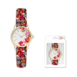 Montre Bracelet Imprimé Fleurs Rouge
