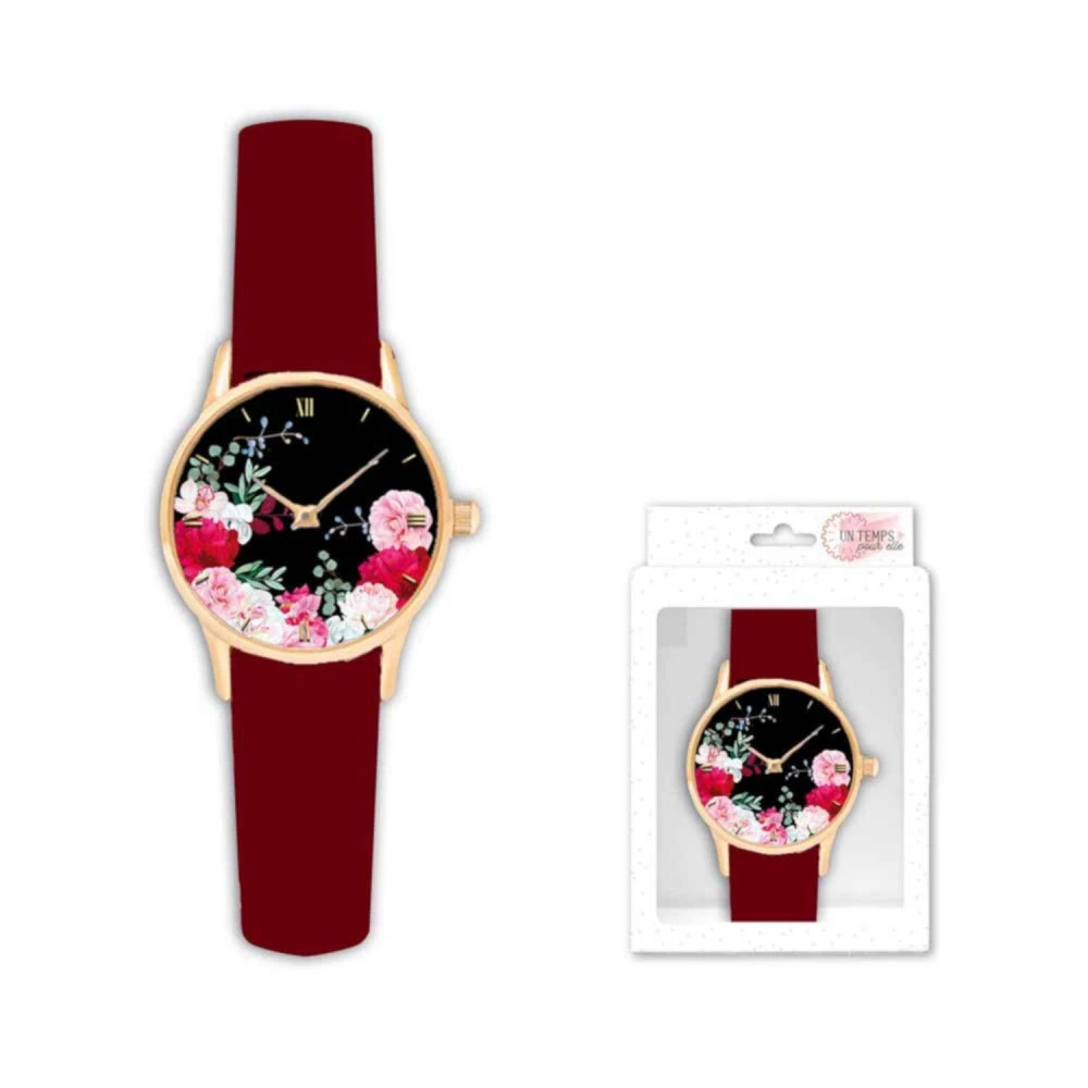 Montre Bracelet Uni Rouge Imprimé Fleurs 1 Montre Bracelet Uni Rouge Imprimé Fleurs