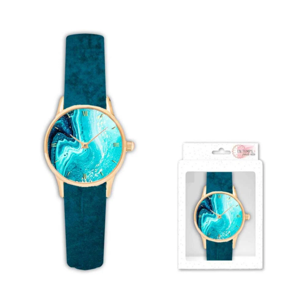 Montre Bracelet Velours Imprimé Bleu 1 Montre Bracelet Velours Imprimé Bleu