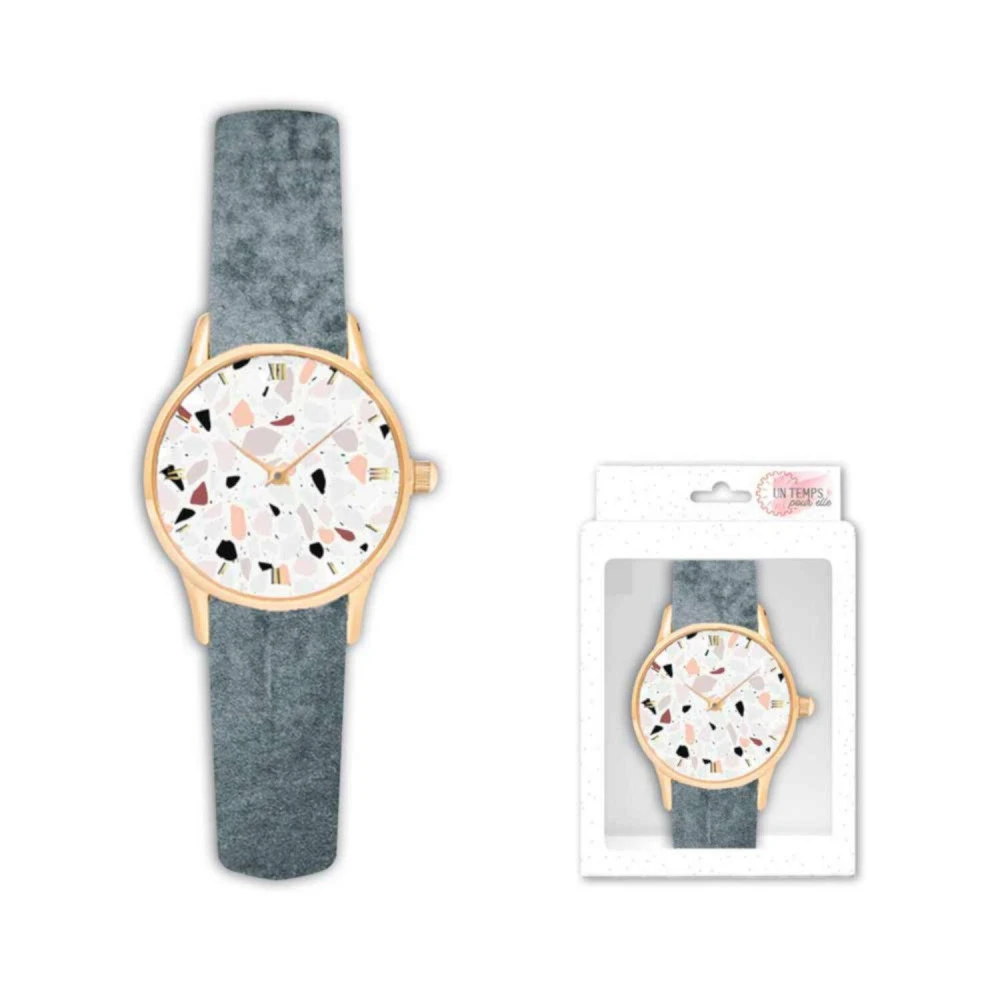 Montre Bracelet Velours Imprimé Gris 1 Montre Bracelet Velours Imprimé Gris