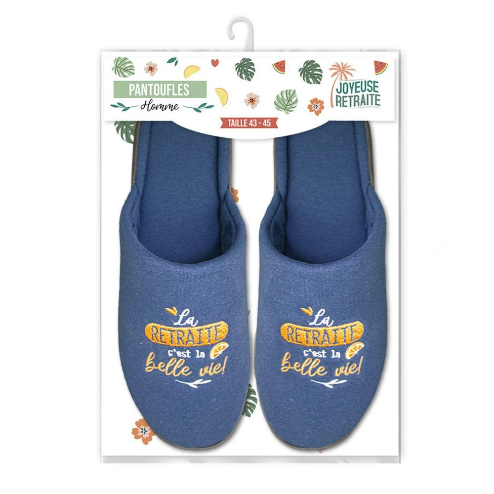 Pantoufles Retraite Bleu C'est La Belle Vie ! T 40 - 42 2 Pantoufles Retraite Bleu C'est La Belle Vie ! T 40 - 42 – Image 2