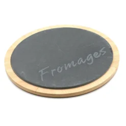 Plateau De Fromage Rond - Ardoise Et Bois Et Ses Pancartes De Présentation - -Promos Nid Objet Magasin plateau de fromage rond ardoise et bois et ses pancartes de presentation 1 2