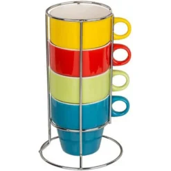 Set De 4 Mugs Colorés Sur Support