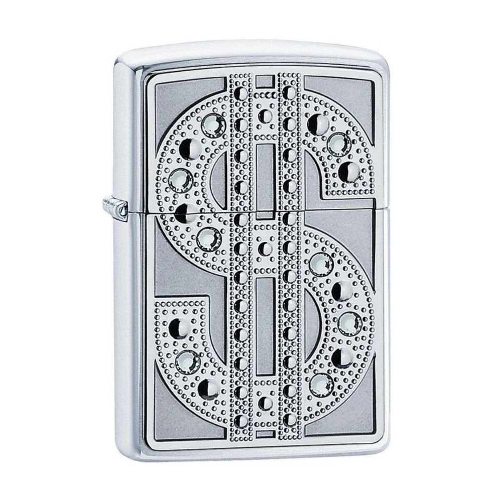 Zippo Briquet Dollar Chrome Poli Avec Cristaux 1 Zippo Briquet Dollar Chrome Poli Avec Cristaux